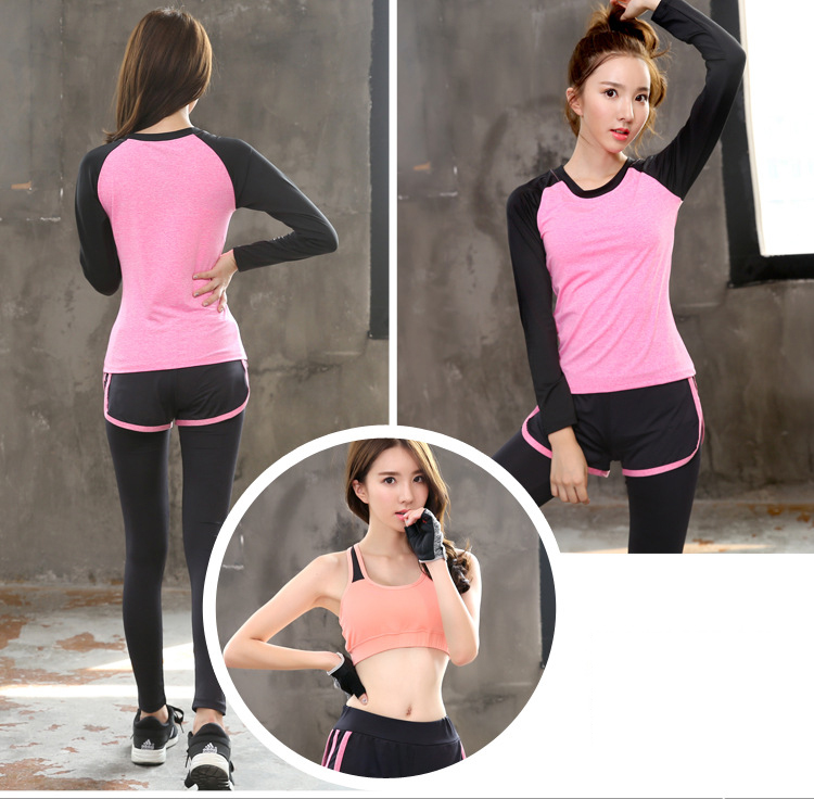 YG1002-2 Women Yoga Sets  T shirts Fake Yoga Pants Fitness Sports Suit